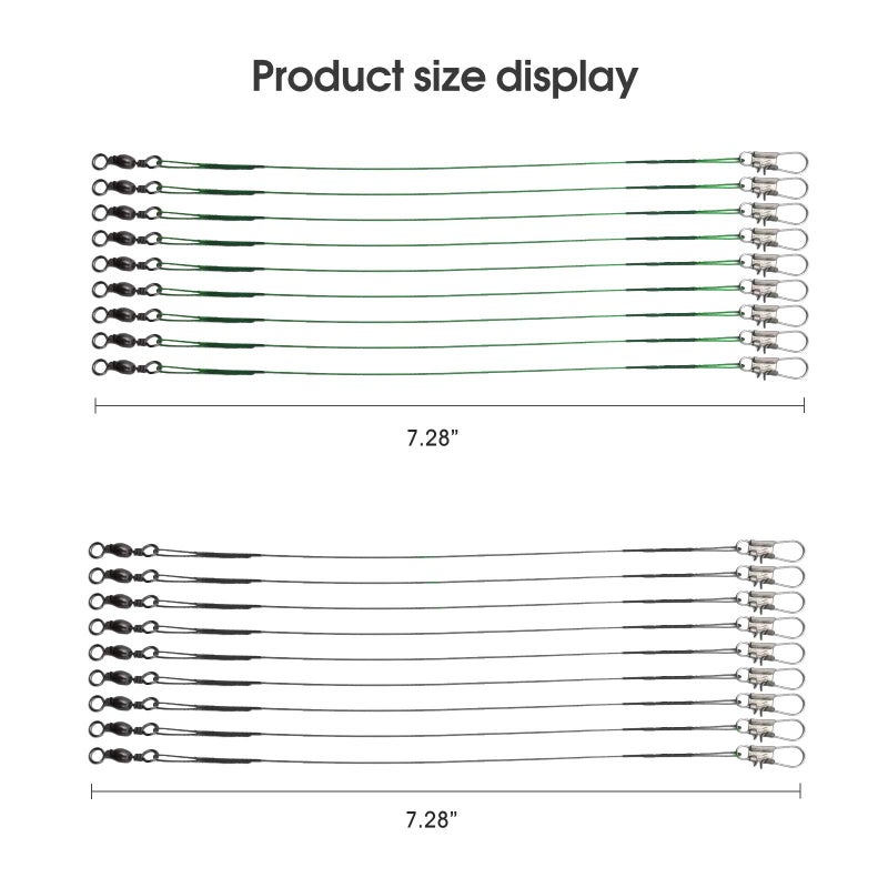 FREGITO Stainless Steel Fishing Leaders, Fishing Leader Line with Swivels and Clips for Saltwater and Freshwater, 31LB Per Piece, 6", 7", 9", 10", 12" - Image 3